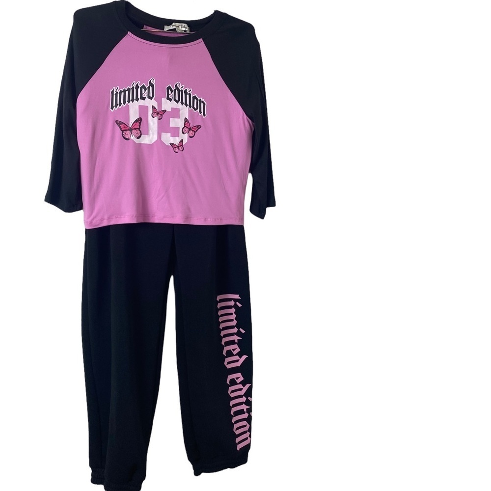 Girl Vine &  Valley Limited Edition 03  Pant Set. Black Pink White Sz  L